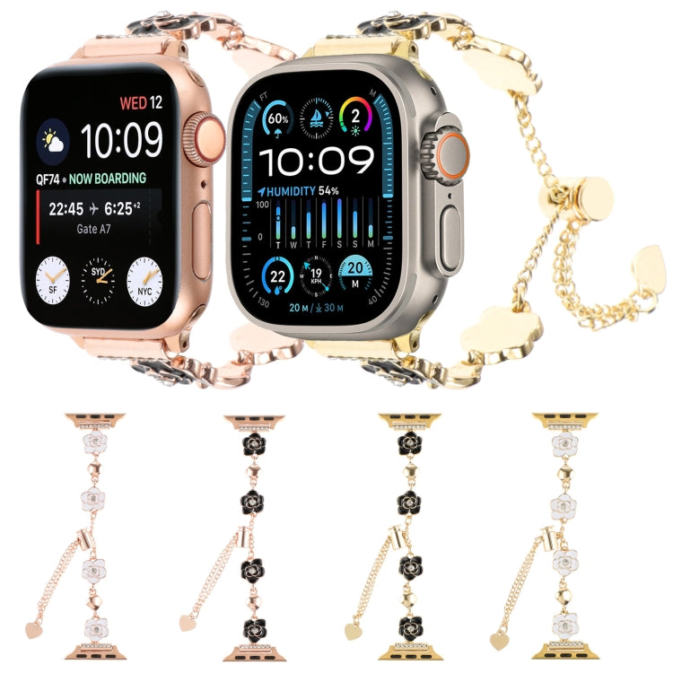 For Apple Watch Ultra 2 49mm Camellia Metal Chain Bracelet Watch Band(White Gold)
