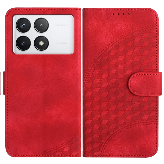 For Xiaomi Redmi K70 YX0060 Elephant Head Embossed Phone Leather Case with Lanyard(Red)