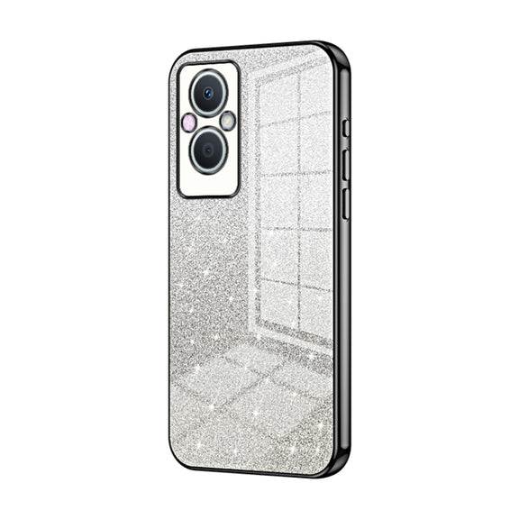 For OPPO Reno7 Z 5G / F21 Pro 5G Gradient Glitter Powder Electroplated Phone Case(Black)