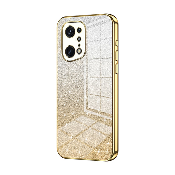 For OPPO Find X5 Pro Gradient Glitter Powder Electroplated Phone Case(Gold)