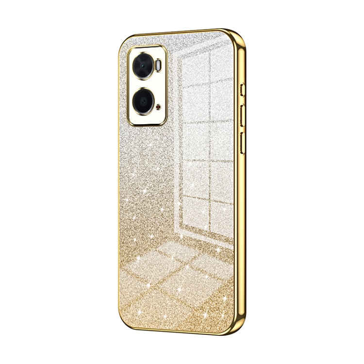 For OPPO A36 / A76 / A96 4G Global Gradient Glitter Powder Electroplated Phone Case(Gold)