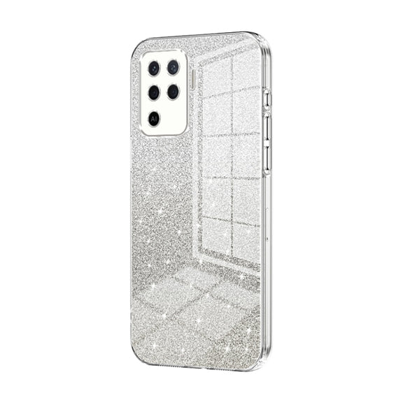 For OPPO A94 4G Gradient Glitter Powder Electroplated Phone Case(Transparent)