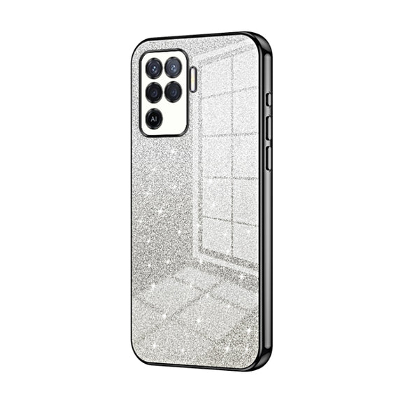 For OPPO A94 4G Gradient Glitter Powder Electroplated Phone Case(Black)