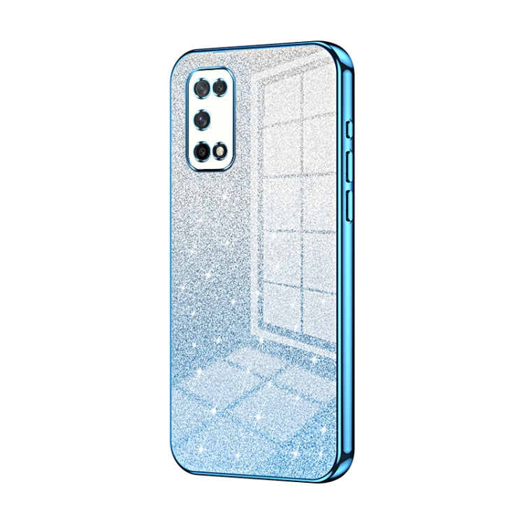 For OPPO K7x / Realme V5 5G Gradient Glitter Powder Electroplated Phone Case(Blue)