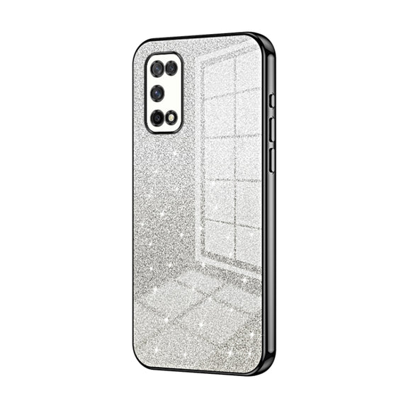 For OPPO K7x / Realme V5 5G Gradient Glitter Powder Electroplated Phone Case(Black)