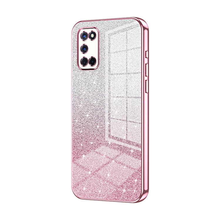 For OPPO A52 / A72 / A92 Gradient Glitter Powder Electroplated Phone Case(Pink)