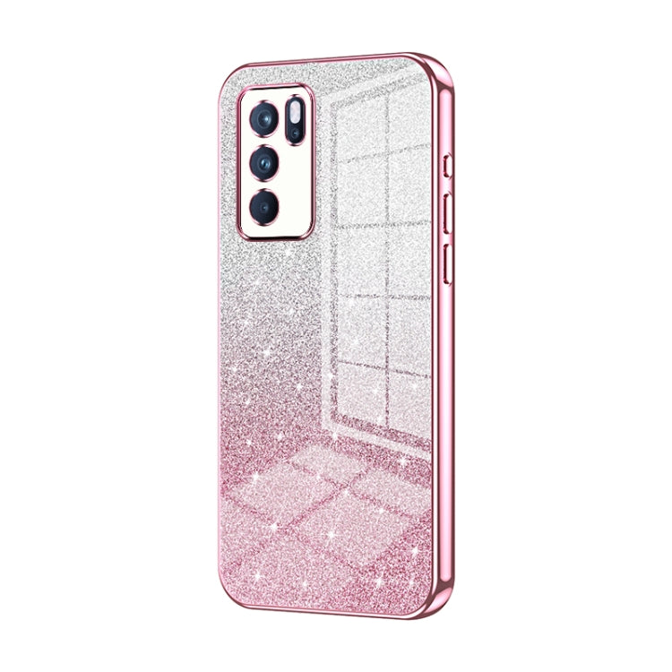 For OPPO Reno6 Pro Indian  Gradient Glitter Powder Electroplated Phone Case(Pink)