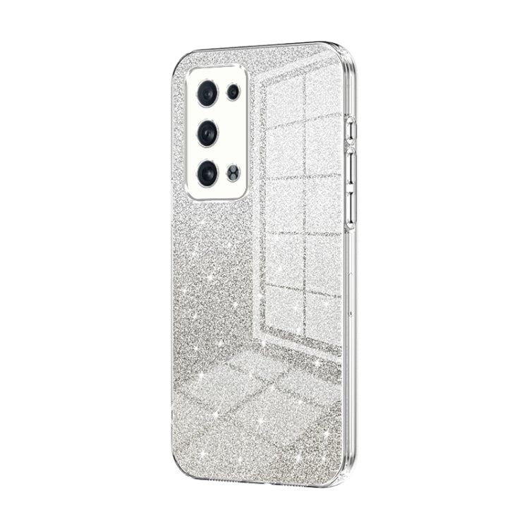 For OPPO Reno6 Pro+ Gradient Glitter Powder Electroplated Phone Case(Transparent)