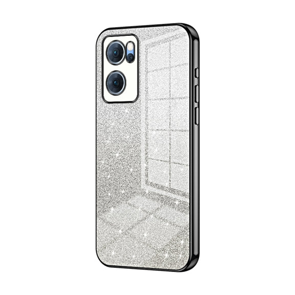 For OPPO Reno7 5G Gradient Glitter Powder Electroplated Phone Case(Black)
