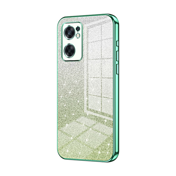 For OPPO Reno7 SE Gradient Glitter Powder Electroplated Phone Case(Green)