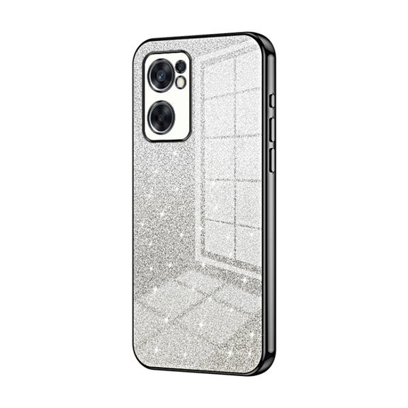 For OPPO Reno7 SE Gradient Glitter Powder Electroplated Phone Case(Black)