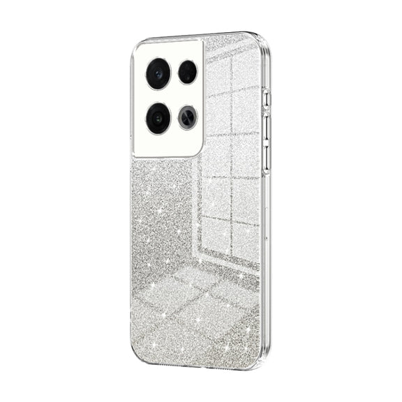 For OPPO Reno8 Pro Gradient Glitter Powder Electroplated Phone Case(Transparent)