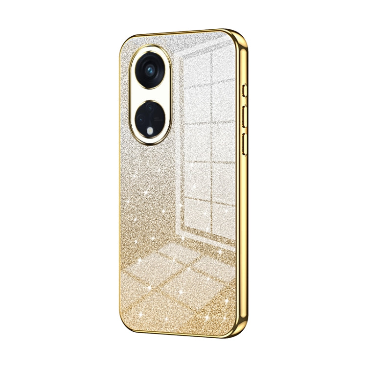 For OPPO Reno8 T 5G Gradient Glitter Powder Electroplated Phone Case(Gold)