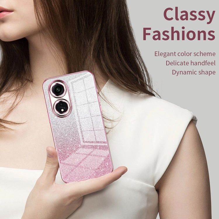 For OPPO Reno8 Pro Gradient Glitter Powder Electroplated Phone Case(Blue)