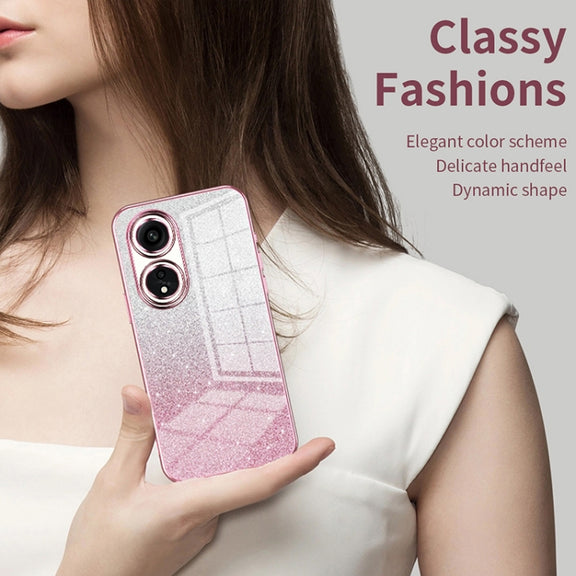 For OPPO Reno8 Pro Gradient Glitter Powder Electroplated Phone Case(Blue)