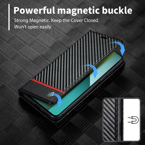 For Xiaomi Redmi Note 13 4G LC.IMEEKE Carbon Fiber Texture Flip Leather Phone Case(Horizontal Black)