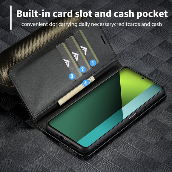 For Xiaomi Redmi Note 13 4G LC.IMEEKE Carbon Fiber Texture Flip Leather Phone Case(Horizontal Black)