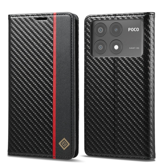 For Xiaomi Poco X6 Pro 5G LC.IMEEKE Carbon Fiber Texture Flip Leather Phone Case(Vertical Black)