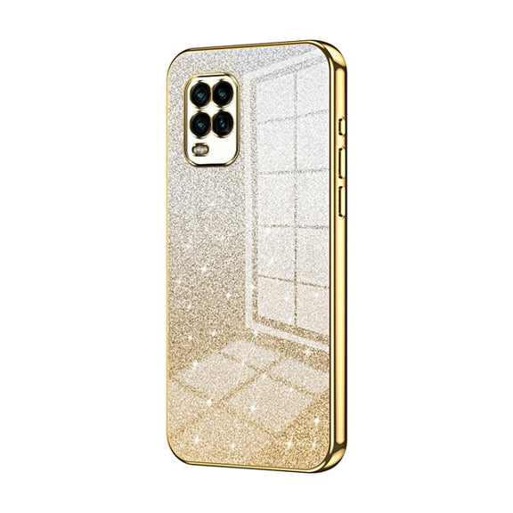 For Xiaomi Mi 10 Lite 5G Gradient Glitter Powder Electroplated Phone Case(Gold)