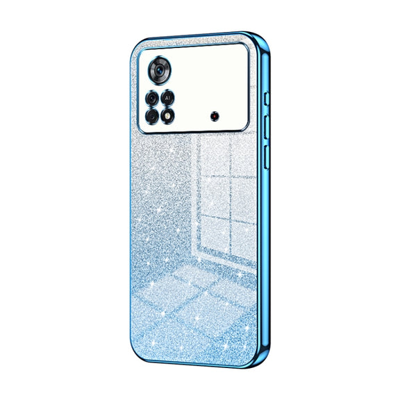For Xiaomi Poco X4 Pro 5G Gradient Glitter Powder Electroplated Phone Case(Blue)
