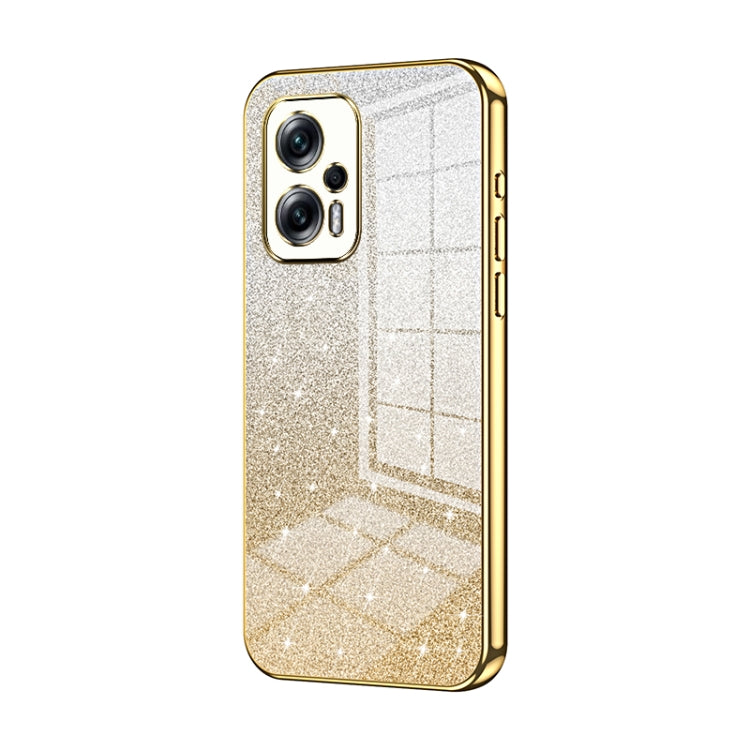 For Xiaomi Redmi Note 11T Pro/Poco X4 GT Gradient Glitter Powder Electroplated Phone Case(Gold)