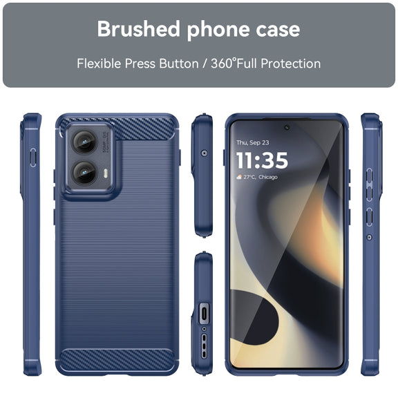 For Motorola Edge 2024 Brushed Texture Carbon Fiber TPU Phone Case(Blue)