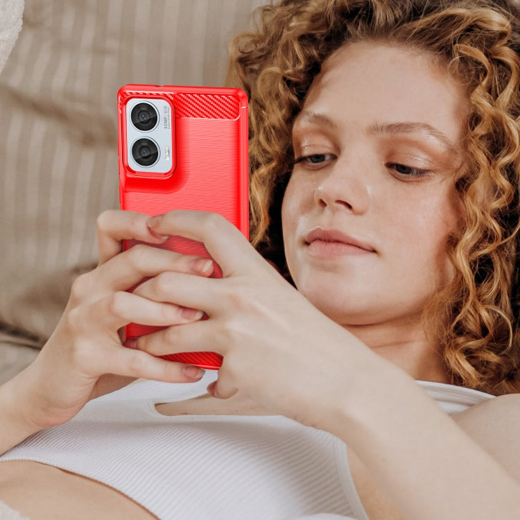 For Motorola S50 Neo Carbon Fiber Brushed Texture TPU Phone Case(Red)