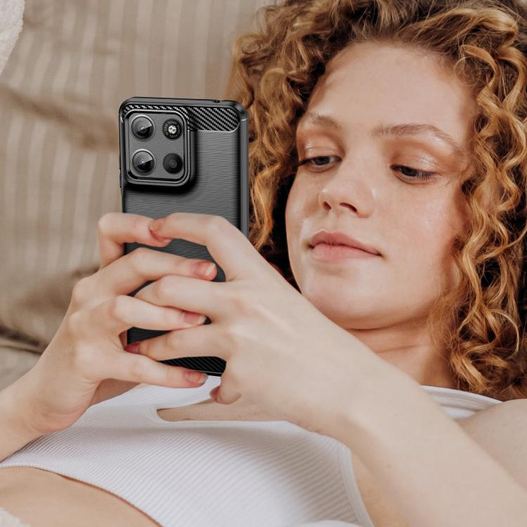 For Motorola Moto G15 Carbon Fiber Brushed Texture TPU Phone Case(Black)