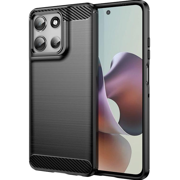 For Motorola Moto G66y 5G Carbon Fiber Brushed Texture TPU Phone Case(Black)