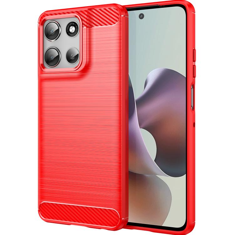 For Motorola Moto G66y 5G Carbon Fiber Brushed Texture TPU Phone Case(Red)