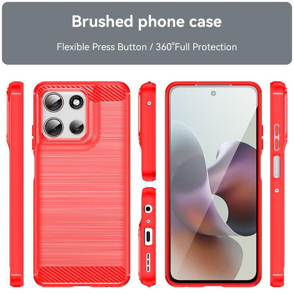 For Motorola Moto G66y 5G Carbon Fiber Brushed Texture TPU Phone Case(Red)
