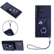 For Samsung Galaxy S24 Ultra 5G Organ Card Bag Ring Holder PU Phone Case with Lanyard(Blue) - Galaxy S24 Ultra 5G Cases by PMC TechLife | Online Shopping South Africa | PMC TechLife
