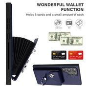 For Samsung Galaxy S24 Ultra 5G Organ Card Bag Ring Holder PU Phone Case with Lanyard(Blue)