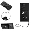 For Samsung Galaxy S24 Ultra 5G Organ Card Bag Ring Holder PU Phone Case with Lanyard(Black) - Galaxy S24 Ultra 5G Cases by PMC TechLife | Online Shopping South Africa | PMC TechLife