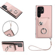 For Samsung Galaxy S24 Ultra 5G Organ Card Bag Ring Holder PU Phone Case with Lanyard(Pink) - Galaxy S24 Ultra 5G Cases by PMC TechLife | Online Shopping South Africa | PMC TechLife