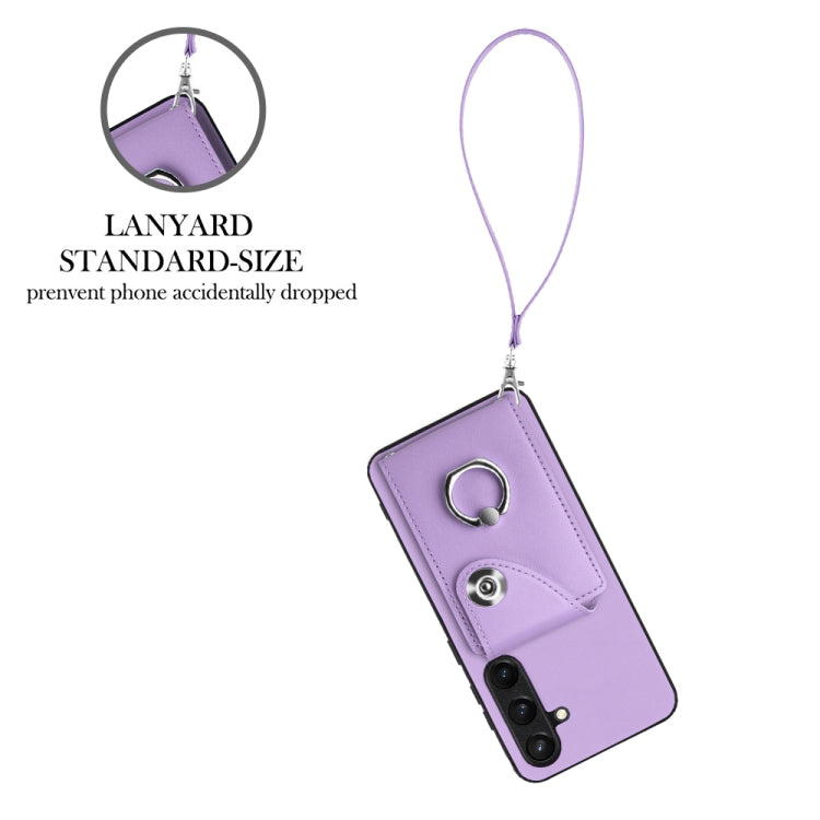 For Samsung Galaxy S24+ 5G Organ Card Bag Ring Holder PU Phone Case with Lanyard(Purple)