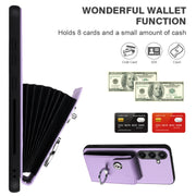 For Samsung Galaxy S24+ 5G Organ Card Bag Ring Holder PU Phone Case with Lanyard(Purple)