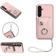 For Samsung Galaxy S24+ 5G Organ Card Bag Ring Holder PU Phone Case with Lanyard(Pink) - Galaxy S24+ 5G Cases by PMC TechLife | Online Shopping South Africa | PMC TechLife