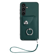 For Samsung Galaxy S24+ 5G Organ Card Bag Ring Holder PU Phone Case with Lanyard(Green)