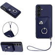 For Samsung Galaxy S24 5G Organ Card Bag Ring Holder PU Phone Case with Lanyard(Blue) - Galaxy S24 5G Cases by PMC TechLife | Online Shopping South Africa | PMC TechLife