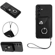 For Samsung Galaxy S24 5G Organ Card Bag Ring Holder PU Phone Case with Lanyard(Black)