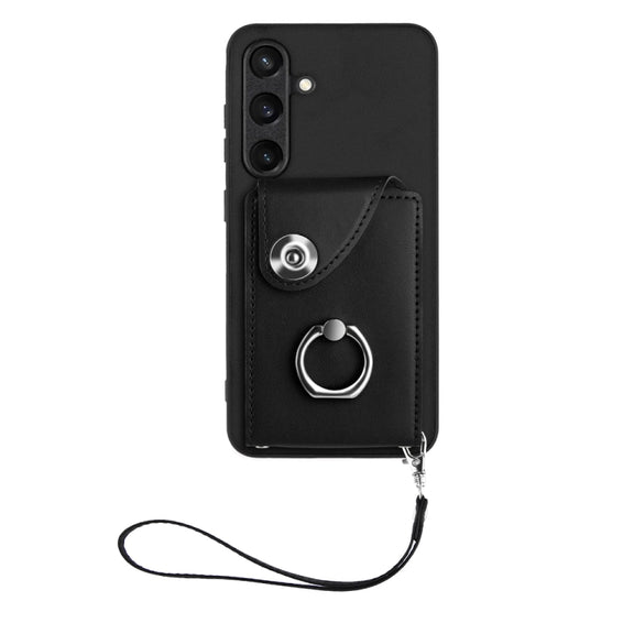 For Samsung Galaxy S24 5G Organ Card Bag Ring Holder PU Phone Case with Lanyard(Black)