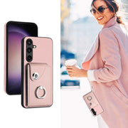 For Samsung Galaxy S24 5G Organ Card Bag Ring Holder PU Phone Case with Lanyard(Pink)