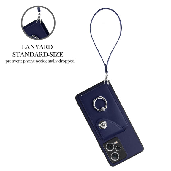 For Xiaomi Redmi Note 12 Pro+ 5G Global Organ Card Bag Ring Holder PU Phone Case with Lanyard(Blue)