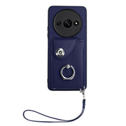 For Xiaomi Redmi A3 4G Organ Card Bag Ring Holder PU Phone Case with Lanyard(Blue)