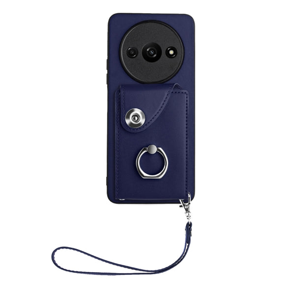 For Xiaomi Redmi A3 4G Organ Card Bag Ring Holder PU Phone Case with Lanyard(Blue)