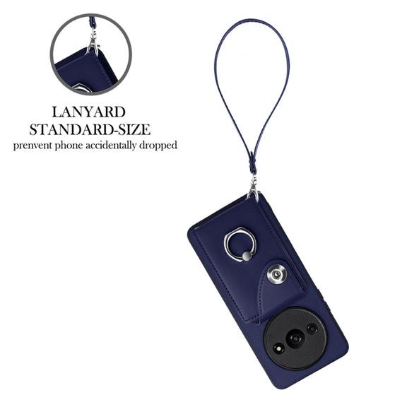 For Xiaomi Redmi A3 4G Organ Card Bag Ring Holder PU Phone Case with Lanyard(Blue)
