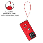 For Xiaomi Redmi Note 13 5G Global Organ Card Bag Ring Holder PU Phone Case with Lanyard(Red)