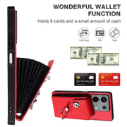 For Xiaomi Redmi Note 13 5G Global Organ Card Bag Ring Holder PU Phone Case with Lanyard(Red)
