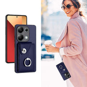 For Xiaomi Redmi Note 13 Pro 4G Global Organ Card Bag Ring Holder PU Phone Case with Lanyard(Blue)
